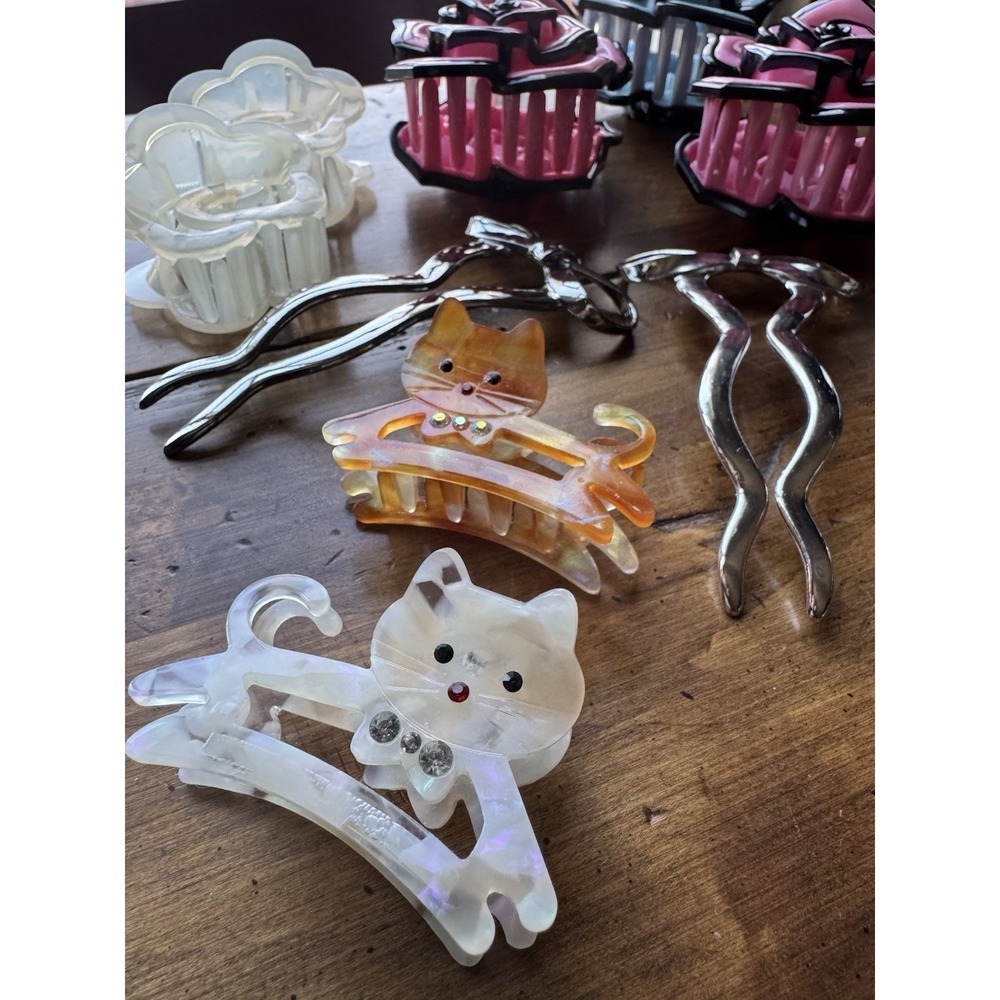 12pc Hair Clip Bundle Rose Enamel‎ Claw Clip Cat Bow Stick Pin Coquette Kawaii